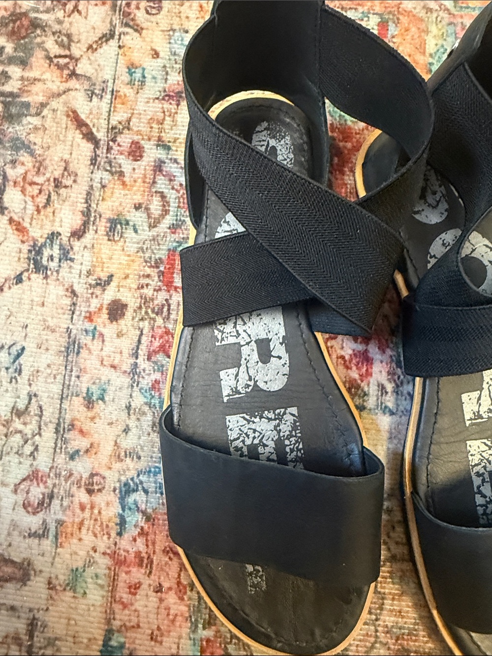 Sorel Ella Black Leather & Stretch Band Sandals - Picture 3 of 4